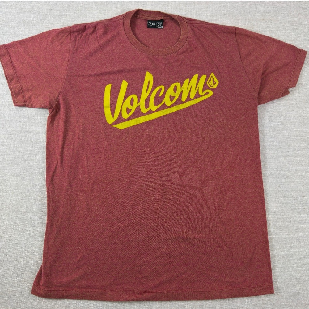 Volcom Mens Graphic T-Shirt Medium Heather Red Yellow Logo Short Sleeve Tee
